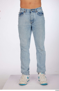 Darren blue jeans casual dressed leg lower body white-blue sneakers…